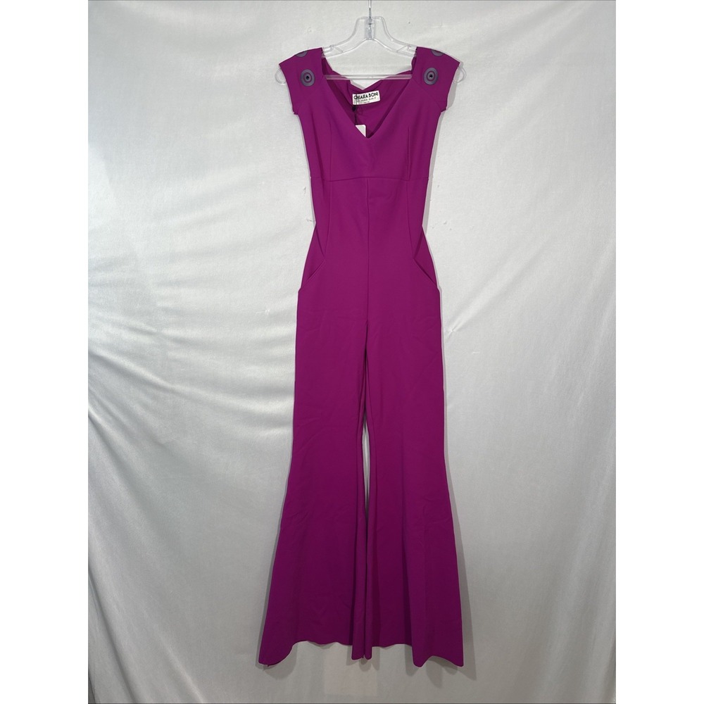 NWI $1200 Chiara Boni [ 38 ] V Neck Slim Fit Jumpsuit in Magenta‎ Pink #J2057